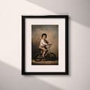 Matted frame view of A vintage oil painting, a boy on a bicycle