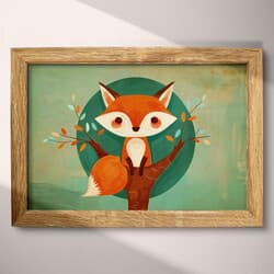 Fox Art | Wildlife Wall Art | Animals Print | Green, Orange, Beige and Red Decor | Cute Simple Wall Decor | Kids Digital Download | Baby Shower Art | Autumn Wall Art | Simple Illustration
