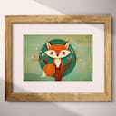 Matted frame view of A cute simple illustration with simple shapes, a fox in a tree