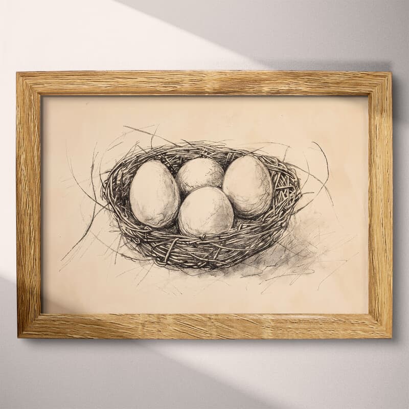 Full frame view of A farmhouse graphite sketch, eggs in a wire basket