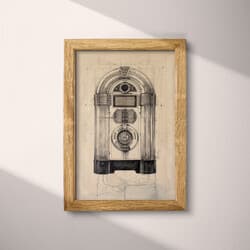 Jukebox Art | Music Wall Art | Music Print | Beige, Black and Gray Decor | Vintage Wall Decor | Game Room Digital Download | Housewarming Art | Graphite Sketch