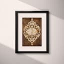 Matted frame view of A vintage textile print, symmetric batik pattern