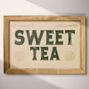 Full frame view of A vintage letterpress print, the words "SWEET TEA"