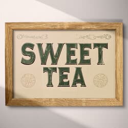 Sweet Tea Art | Beverages Wall Art | Food & Drink Print | Beige, Green, Brown and Black Decor | Vintage Wall Decor | Kitchen & Dining Digital Download | Housewarming Art | Summer Wall Art | Letterpress Print