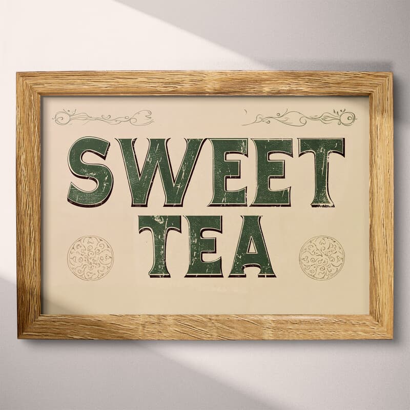 Full frame view of A vintage letterpress print, the words "SWEET TEA"