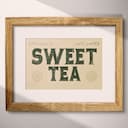 Matted frame view of A vintage letterpress print, the words "SWEET TEA"