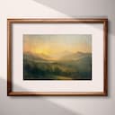 Matted frame view of An impressionist oil painting, sunrise over mountains