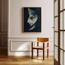 Room view with a full frame of An abstract vintage oil painting, a woman with gold lips