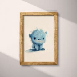 Blue Monster Digital Download | Fantasy Wall Decor | White, Blue and Black Decor | Chibi Print | Kids Wall Art | Baby Shower Art | Halloween Digital Download | Winter Wall Decor | Pastel Pencil Illustration