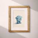 Matted frame view of A cute chibi anime pastel pencil illustration, a blue monster