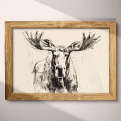 Moose Digital Download | Wildlife Wall Decor | Animals Decor | White, Black and Gray Print | Vintage Wall Art | Living Room Art | Housewarming Digital Download | Winter Wall Decor | Graphite Sketch