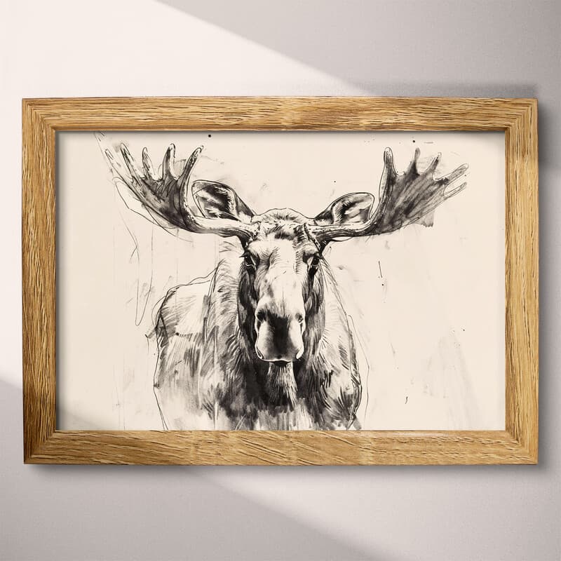 Full frame view of A vintage graphite sketch, a moose, front view