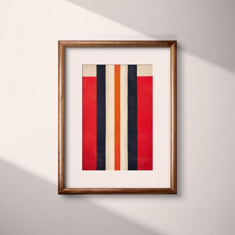 Matted frame view of A contemporary textile print, symmetric stripe pattern