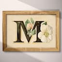 Full frame view of A vintage pastel pencil illustration, the letter "M" with a flower