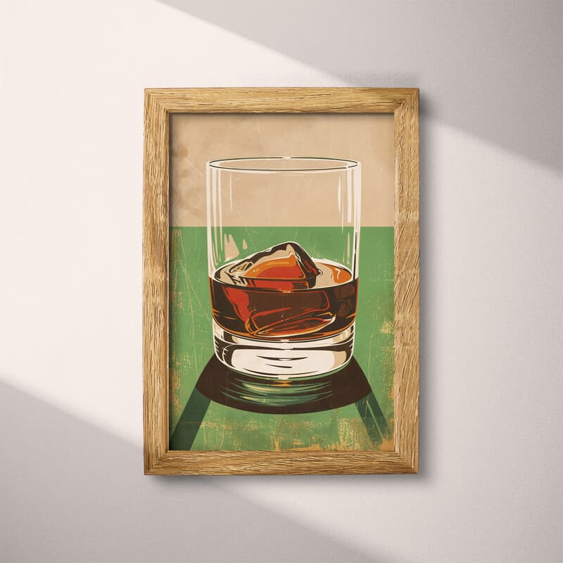 Full frame view of A vintage linocut print, a glass of bourbon