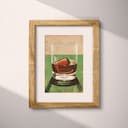 Matted frame view of A vintage linocut print, a glass of bourbon