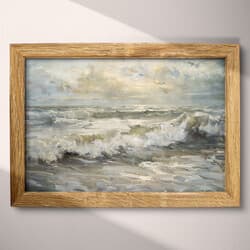 Ocean Waves Art | Nature Wall Art | Coastal Print | Beige, Gray and Black Decor | Impressionist Wall Decor | Living Room Digital Download | Housewarming Art | Summer Wall Art | Oil Painting