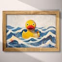 Full frame view of A cute simple illustration with simple shapes, a yellow rubber duck in waves