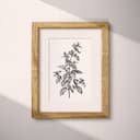 Matted frame view of A vintage graphite sketch, sprigs of mint