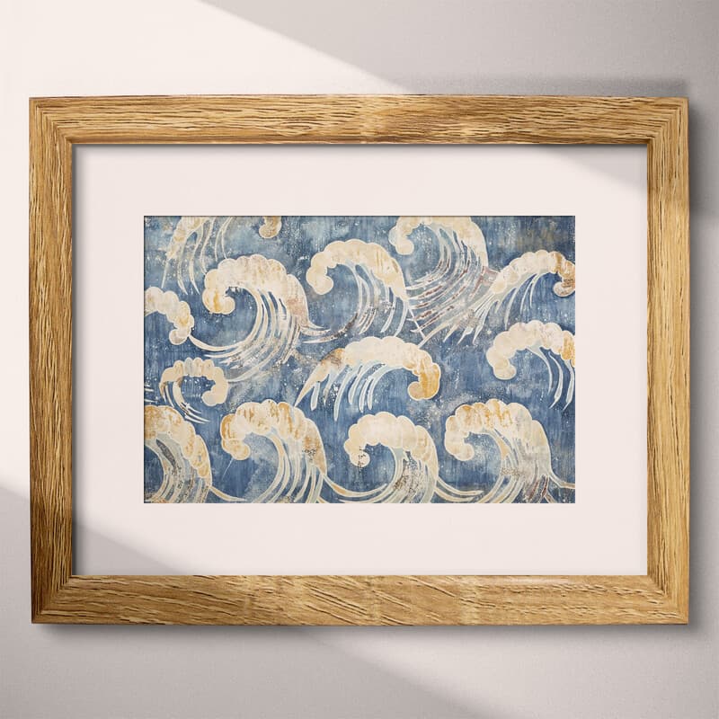 Matted frame view of A japandi textile print, waves pattern