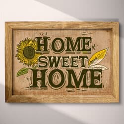 Home Sweet Home Art | Home Wall Art | Quotes & Typography Print | Brown and Green Decor | Vintage Wall Decor | Entryway Digital Download | Housewarming Art | Thanksgiving Wall Art | Summer Print | Linocut Print
