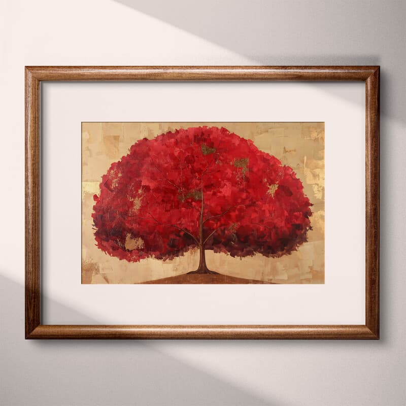 Matted frame view of An abstract impressionist oil painting, a large blooming tree