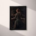 Full frame view of A vintage oil painting, a girl playing piano, back view