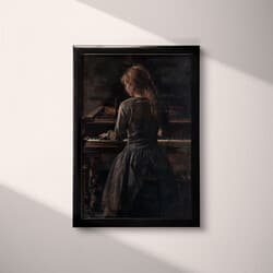 Girl Piano Digital Download | Music Wall Decor | Music Decor | Black, Brown and Gray Print | Vintage Wall Art | Living Room Art | Grief & Mourning Digital Download | Winter Wall Decor | Oil Painting