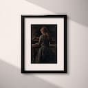 Matted frame view of A vintage oil painting, a girl playing piano, back view