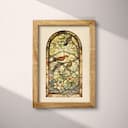 Full frame view of An art nouveau pastel pencil illustration, a stained glass window with birds