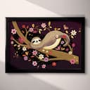 Full frame view of A cute simple illustration with simple shapes, a sloth on a flowery tree branch