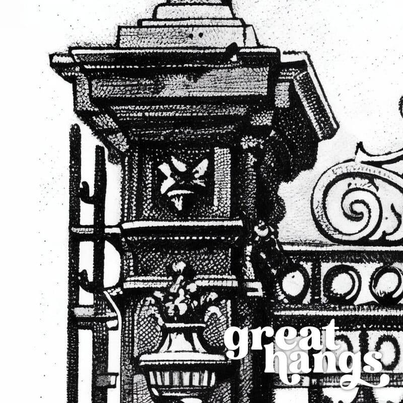 Closeup view of A vintage graphite sketch, front view of a gate