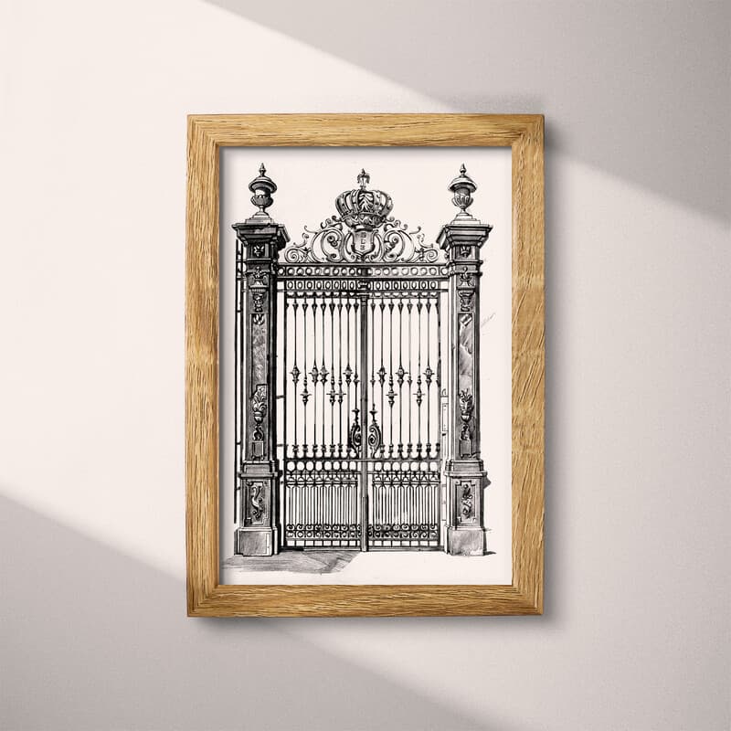 Full frame view of A vintage graphite sketch, front view of a gate