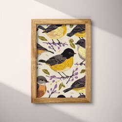 Bird Pattern Digital Download | Bird Wall Decor | Animals Decor | White, Black, Gray, Purple, Yellow and Brown Print | Farmhouse Wall Art | Living Room Art | Housewarming Digital Download | Spring Wall Decor | Textile