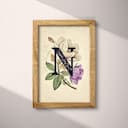 Full frame view of A vintage pastel pencil illustration, the letter "N" with a flower