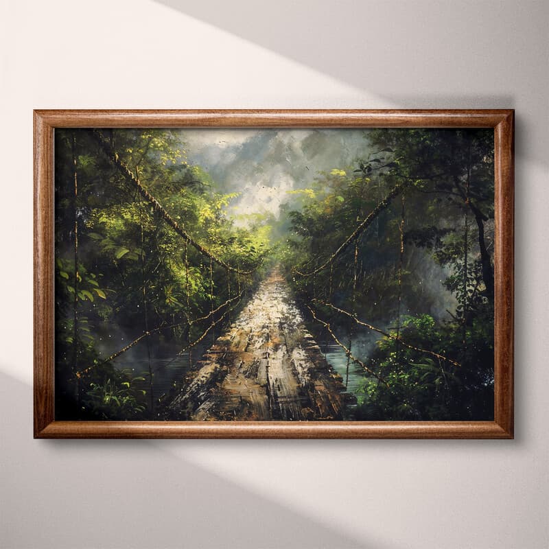 Full frame view of An impressionist oil painting, a jungle bridge, distant view