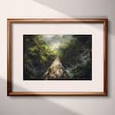 Matted frame view of An impressionist oil painting, a jungle bridge, distant view