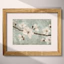 Matted frame view of A rustic pastel pencil illustration, almond blossoms