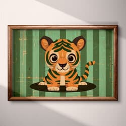 Tiger Digital Download | Wildlife Wall Decor | Animals Decor | Green, Orange, Black and Brown Print | Cute Simple Wall Art | Kids Art | Baby Shower Digital Download | Lunar New Year Wall Decor | Summer Decor | Simple Illustration