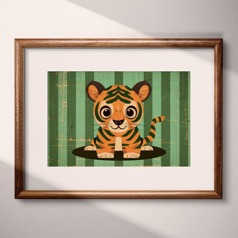 Matted frame view of A cute simple illustration with simple shapes, a tiger