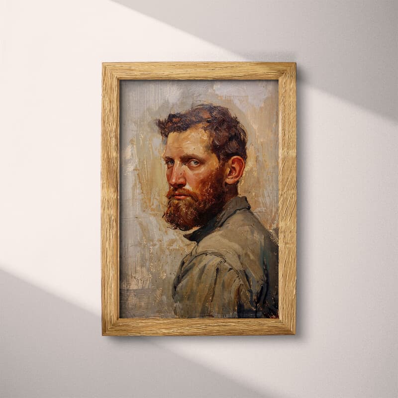 Full frame view of A vintage oil painting, portrait of a man with a beard