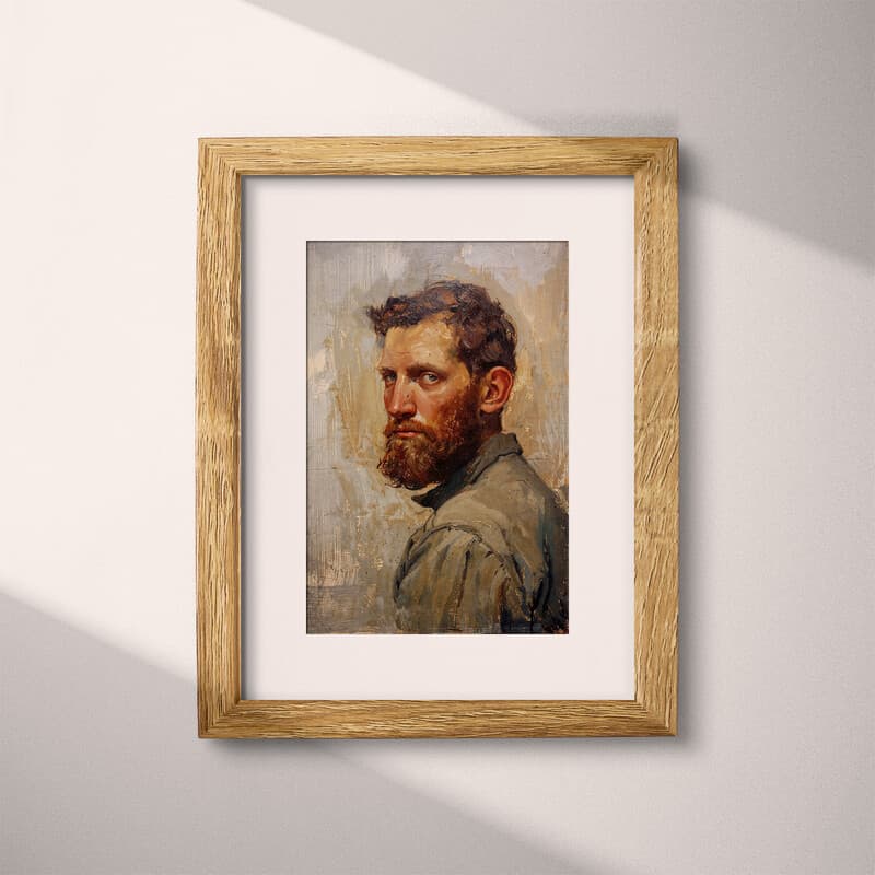Matted frame view of A vintage oil painting, portrait of a man with a beard