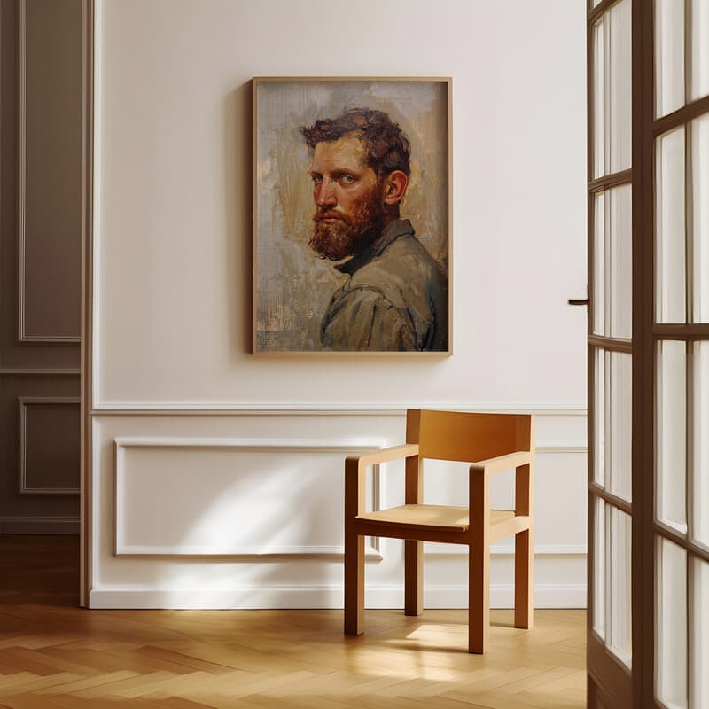 Room view with a full frame of A vintage oil painting, portrait of a man with a beard