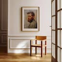 Room view with a matted frame of A vintage oil painting, portrait of a man with a beard