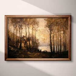 Village Scene Art | Landscape Wall Art | Architecture Print | Black, Brown and Beige Decor | Vintage Wall Decor | Living Room Digital Download | Housewarming Art | Thanksgiving Wall Art | Autumn Print | Oil Painting