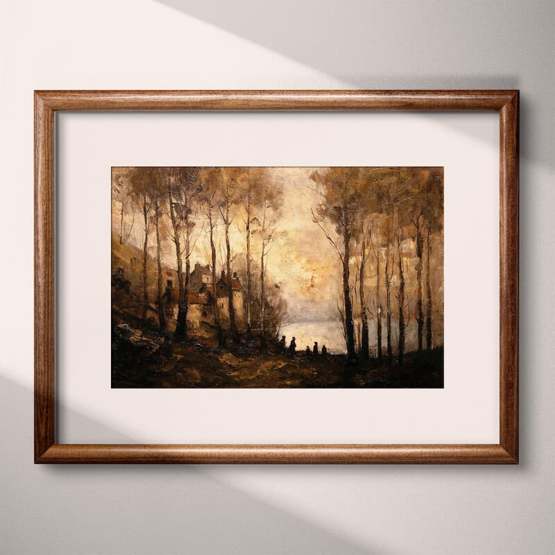 Matted frame view of A vintage oil painting, a village