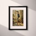 Matted frame view of A vintage oil painting, a boy doing a handstand at home, back view