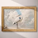 Full frame view of A vintage pastel pencil illustration, a heron on the beach against a cloudy sky