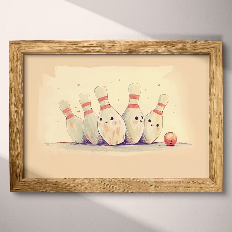 Full frame view of A cute chibi anime pastel pencil illustration, bowling pins