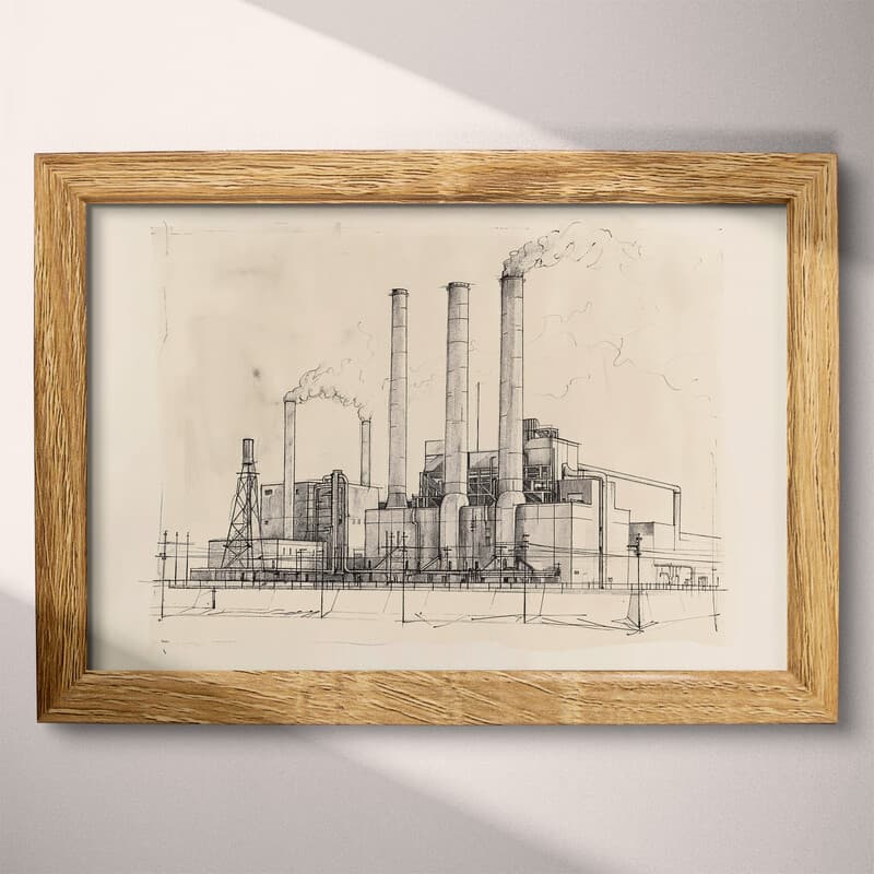 Full frame view of A vintage graphite sketch, a power plant